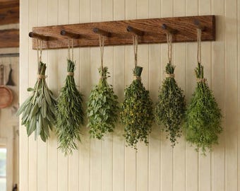 Handmade Oak Herb Drying Rack | Rustic Wall Mounted Herb Hanger | Wooden Peg Rack for Kitchen Storage & Vintage Cottage Farmhouse