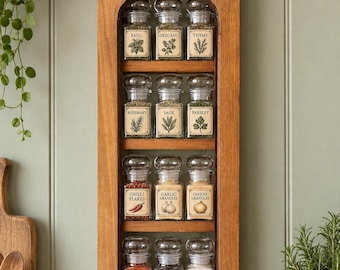 Repurposed Handmade Mahogany Spice Rack, Rustic Apothecary Up-cycled, Wall Mounted Kitchen Storage, Vintage Herb & Spice Holder
