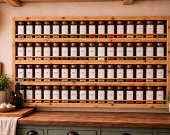 Handmade Solid Pine Apothecary Herb & Spice Rack With Jars | Kitchen Storage Landscape