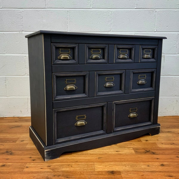 Beautiful deep navy apothecary style bank of drawers chest sideboard