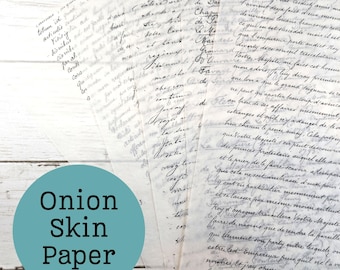 Vintage French Writing Onion Skin Paper – Translucent Script Sheets for Collage Ephemera