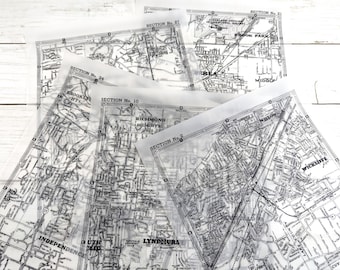 Vintage Translucent Map Paper for Art Journaling, Decoupage & Mixed Media Projects (5 Sheets)