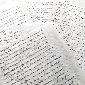 5 Translucent Sheets of French Script Writing Paper for Junk or Art Journaling, Scrapbooking, Ephemera, Handwriting, Decoupage, Tissue Paper