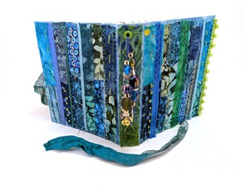Handmade Colorful Batik Fabric Art Junk Journal | Boho Gypsy Journal for Mixed Media Journaling