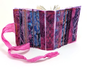 Fabric Art Junk Journal: Mixed Media Boho Gypsy Style Sketchbook in Pink and Purple