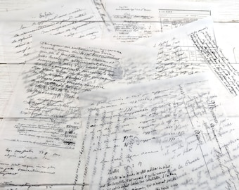 Vintage French Script Handwriting Sheets for Collage, Art, Junk Journaling, Scrapbooking, and Decoupage