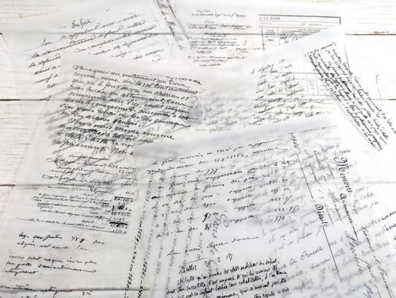 Vintage French Notes in Script Handwriting Sheets for Collage and Art or Junk Journals, Mixed Media Projects  (5 sheets)
