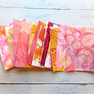 Colorful Collage Paper Packs, Mixed Media Papers, Kit, Journaling, Ephemera, Gelli Prints, Painted Papers, Collage Fodder, Pink, Orange