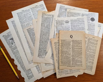 Vintage Illustrated Dictionary Pages,  Ephemera for Decoupage Art Junk Journals, Collage and Mixed Media
