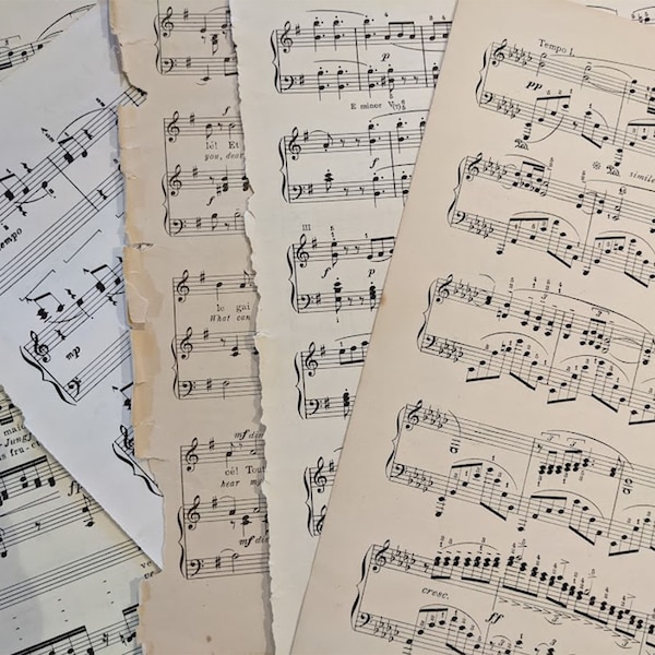 20 Large Vintage Sheet Music Pages, Authentic Antique Music Pages, Great for Scrapbooking, Ephemera, Junk Journaling, Decoupage