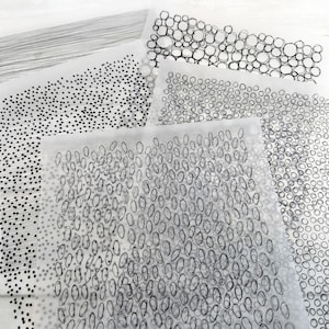 Translucent Hand Drawn Marks Paper: Art Journaling, Mixed Media Collage (5 Sheets)