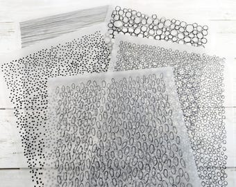 Translucent Hand Drawn Marks Paper: Art Journaling, Mixed Media Collage (5 Sheets)