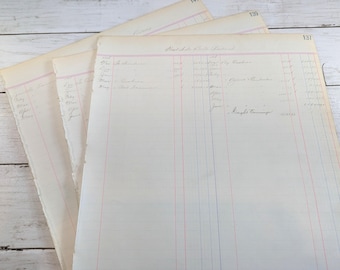 3 Vintage Ledger Pages: 1900s Railroad Company Handwritten Ephemera or Decoupage Papers 17x11