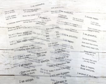 Positive Affirmations Collage Sheets to Inspire You: Translucent Art and Junk Journaling Ephemera for Decoupage  Positive
