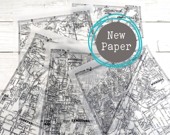 Vintage Translucent Map Paper for Art Journaling, Decoupage & Mixed Media Projects (5 Sheets)