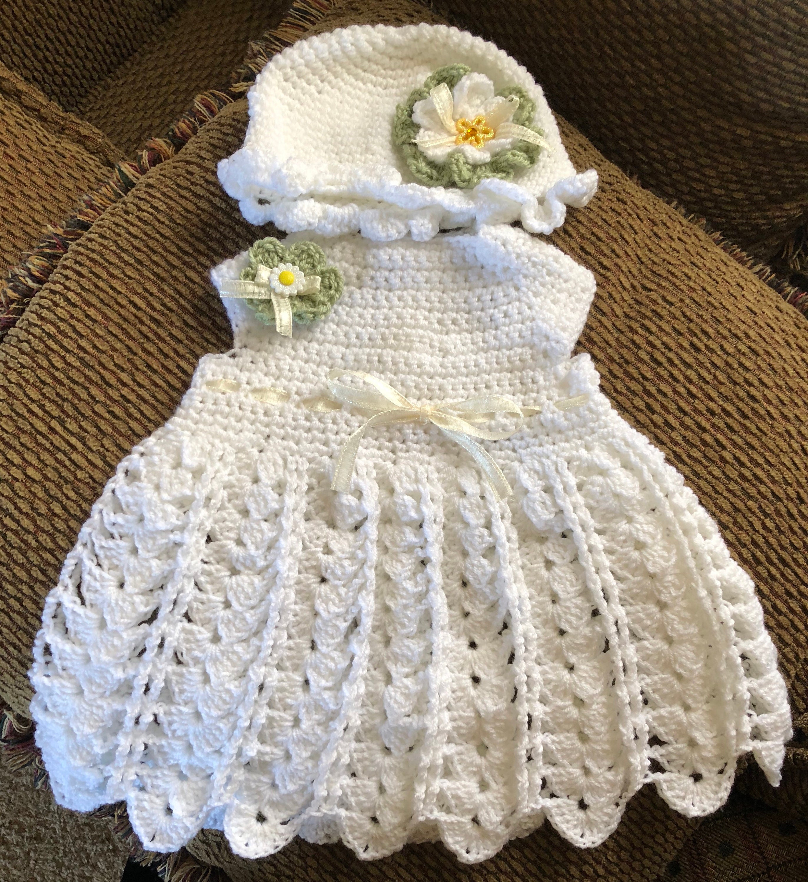 Crochet dress and sweater with matching hat 0-3 months
