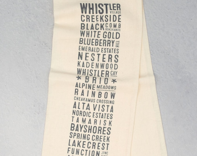 Whistler Neighbourhoods Bus Scroll Tea Towel