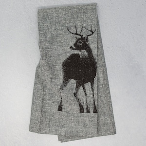 Canadian Buck Tea Towel Black on grey hemp