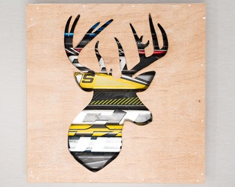 Canadian Deer Head Reclaimed Hockey Stick Shadow Box