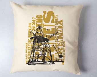 Shipyard Crane Pillow Cover Canadian Icons Shipyards Decor