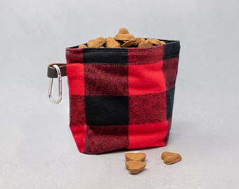 Dog Treat Pouch, Snack Bag, Hiking Accessory Gift, Dog Training, Red Buffalo Plaid