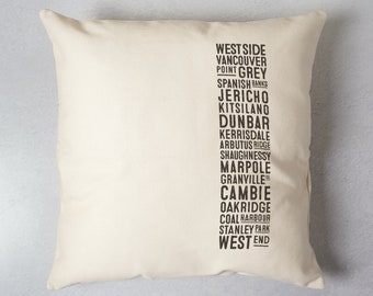 West Side Vancouver Pillow Cover Canada Souvenir Typography Cushion Kerrisdale, Kitsilano, Marpole, Stanley Park