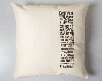 East Vancouver Pillow Cover Canada Souvenir Typography Cushion Mt Pleasant, Gastown, Chinatown, Strathcona