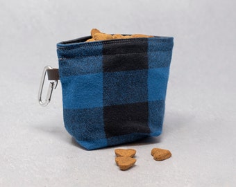 Dog Treat Pouch, Snack Bag, Hiking Accessory Gift, Dog Training, Blue Buffalo Plaid