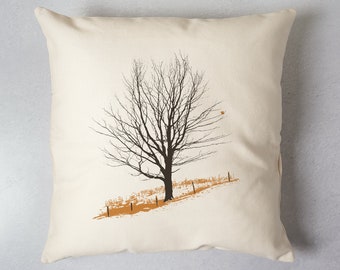 Farm Tree Pillow Cover Rustic Nature Winter Decor