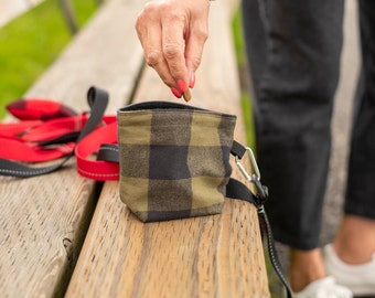 Dog Treat Pouch, Snack Bag, Hiking Accessory Gift, Dog Training, Green Buffalo Plaid