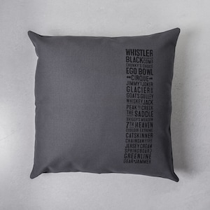 Whistler Ski Runs Pillow Cover Canada Souvenir Cabin Decor Typography Cushion