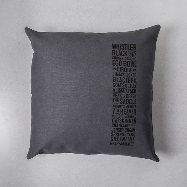 Whistler Ski Runs Pillow Cover Canada Souvenir Cabin Decor Typography Cushion