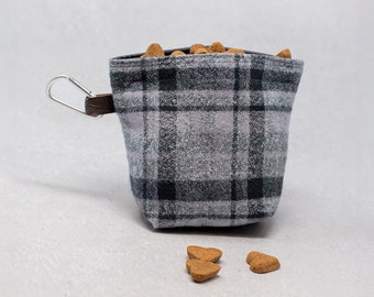 Dog Treat Pouch, Snack Bag, Hiking Accessory Gift, Dog Training, Grey Gray Buffalo Plaid