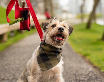 Dog Bandana Buffalo Plaid Puppy Gift Dog Accessories in Red, Blue, Green and Grey Gray