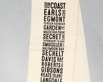 Sunshine Coast Neighbourhoods Bus Scroll Tea Towel