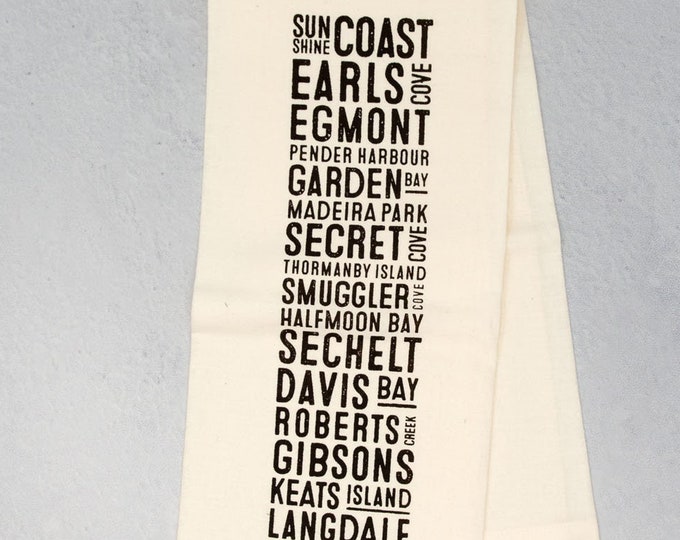 Sunshine Coast Neighbourhoods Bus Scroll Tea Towel