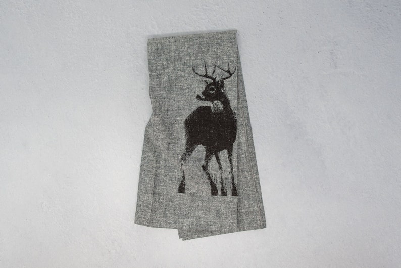Canadian Buck Tea Towel Black on grey hemp