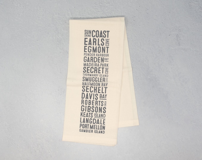Sunshine Coast Neighbourhoods Bus Scroll Tea Towel