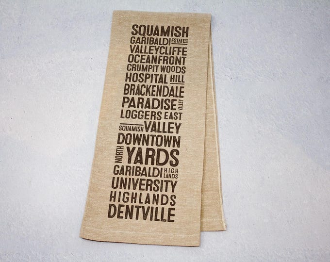 Squamish Neighbourhoods Bus Scroll Tea Towel