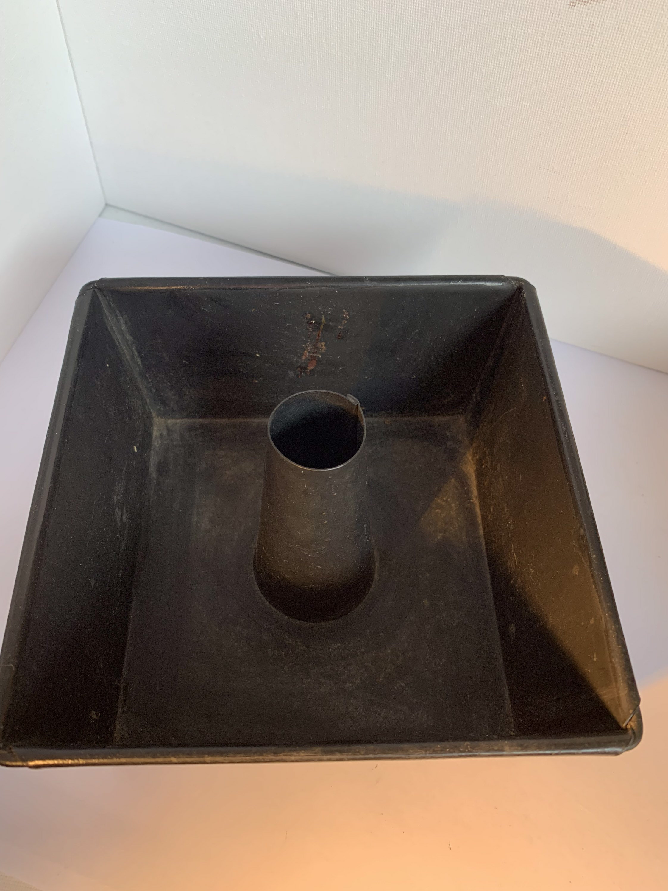 Vintage Tole Painted Cake Pan. Toleware, Square Tube Pan, Decorative