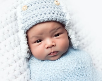 Aviator hat crochet baby boy newborn photo prop