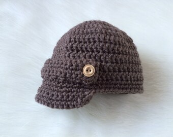 Classic newsboy hat crochet baby boy brown brim