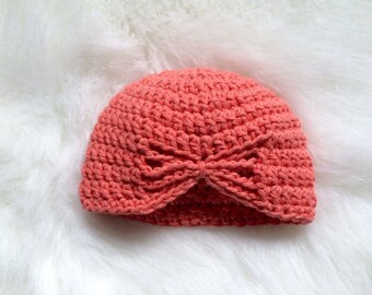 Crochet baby girl butterfly hat coral turban