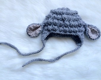 Lamb hat baby boy girl newborn photo prop crochet white gray grey