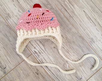 Cupcake baby girl newborn cherry sprinkles crochet hat