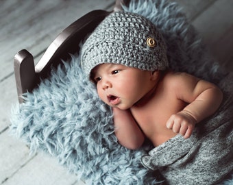 Newsboy crochet hat baby boy newborn gray grey brim
