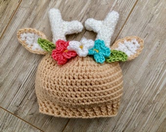 flower crown deer antlers crochet hat