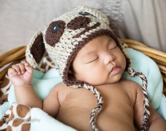 Puppy dog hat baby boy crochet brown ear flap