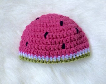 Watermelon pink green hat baby newborn crochet