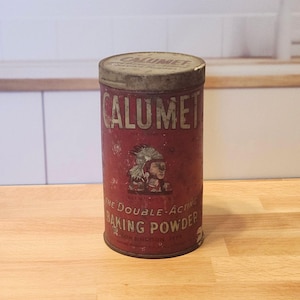 Antique Baking Powder Tin - Calumet Brand - Vintage Baking Supplies - Advertising Tin - Farmhouse Kitchen - Collectible Kitchen Decor